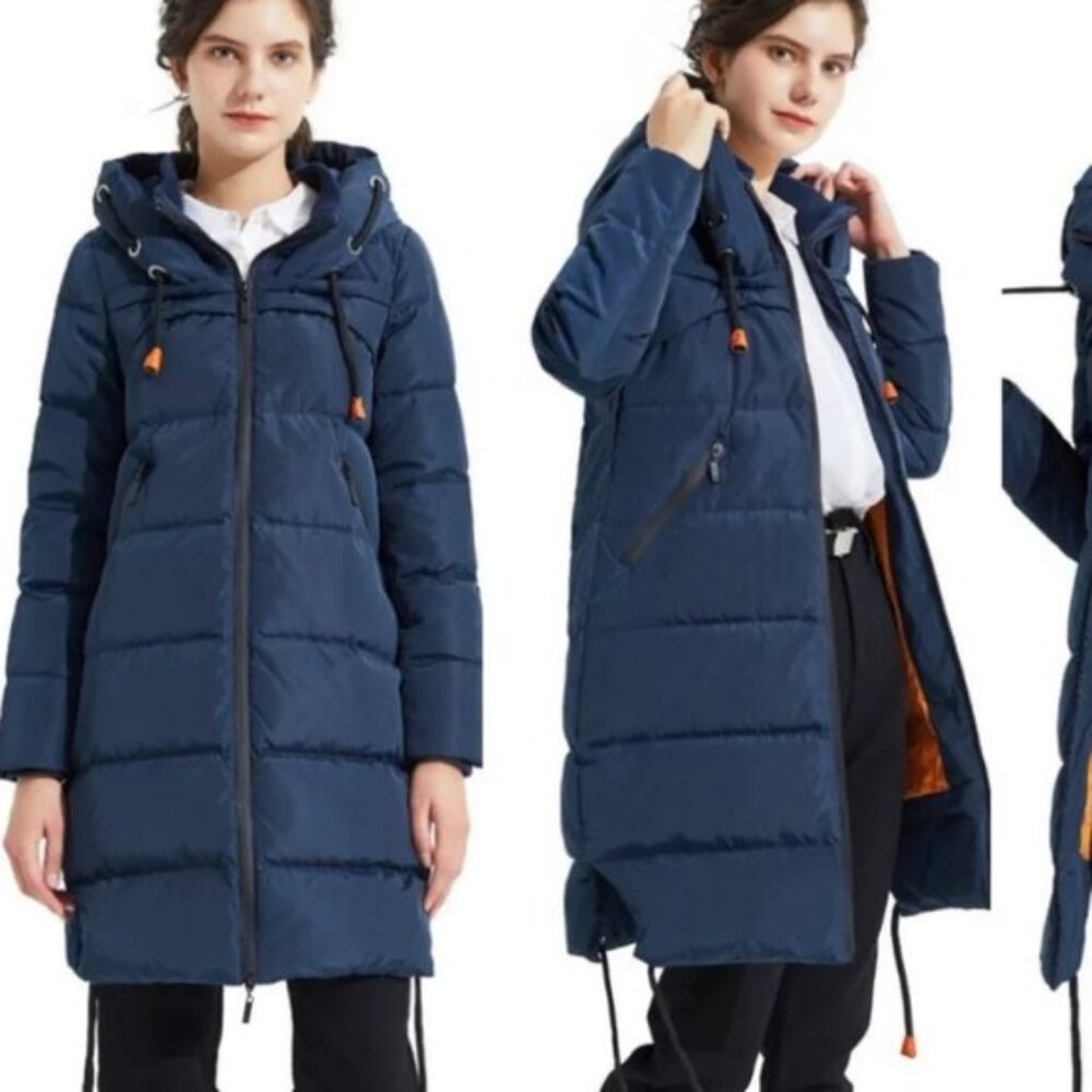 Women's Blue Hooded Trench Coat